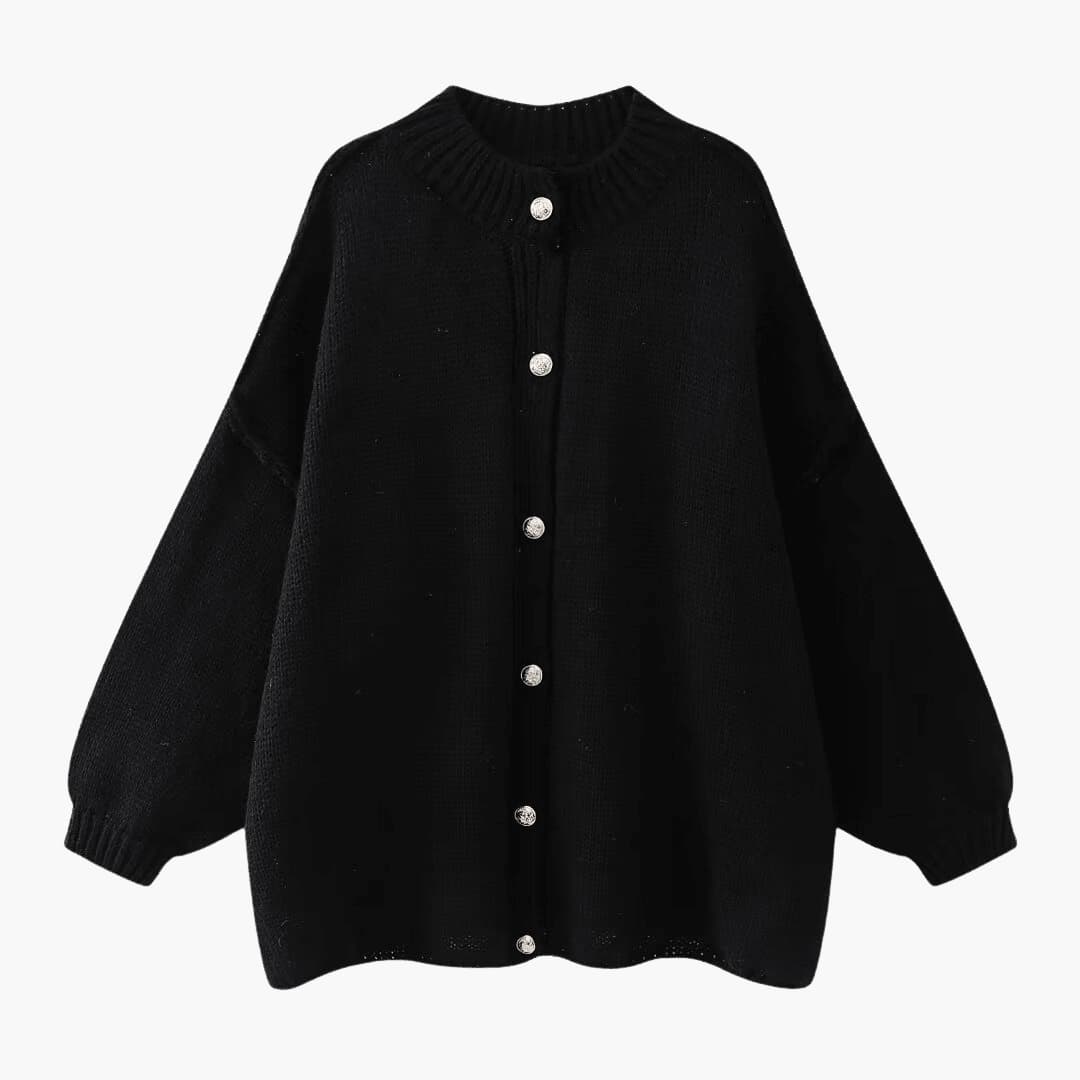 Casaco de malha oversized para senhora com botões à frente e punhos canelados