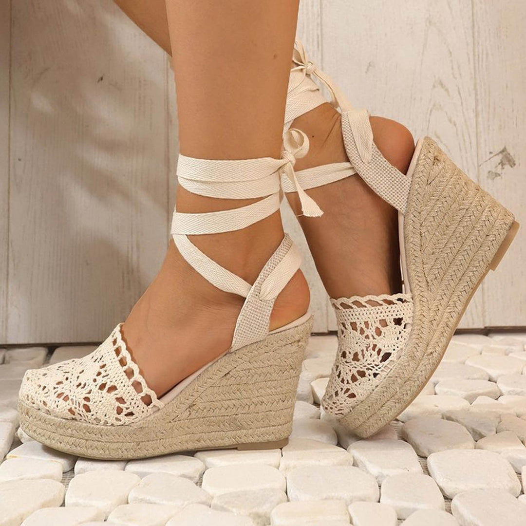 Celia | Women's Elegant Crocheted Wedge Sandals-The Yellow Prime