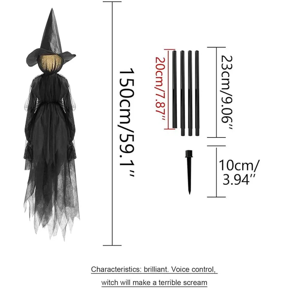 Halloween-lysende heksefigurer med lydsensorer og flakkende hoveder