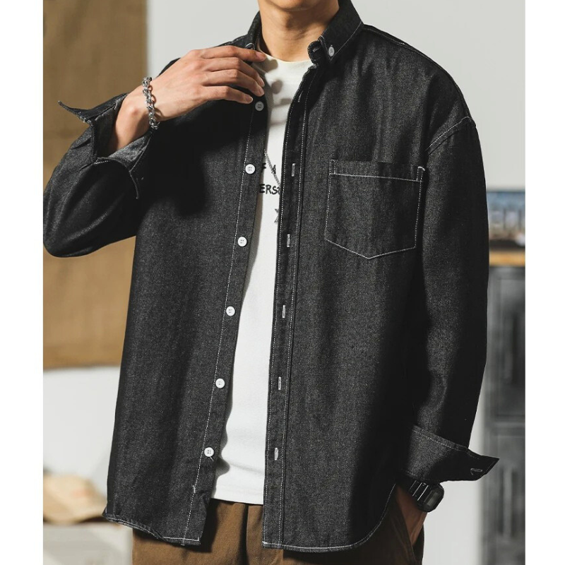 Men's Denim Button-Up Shirt-The Yellow Prime