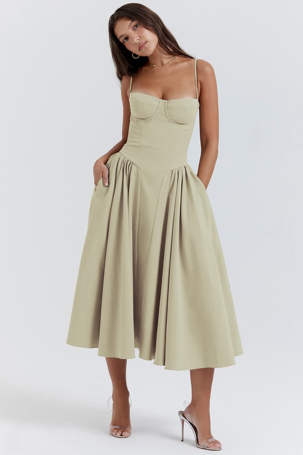 Women's Corset Midi Dress in Heidi-Style Design-The Yellow Prime