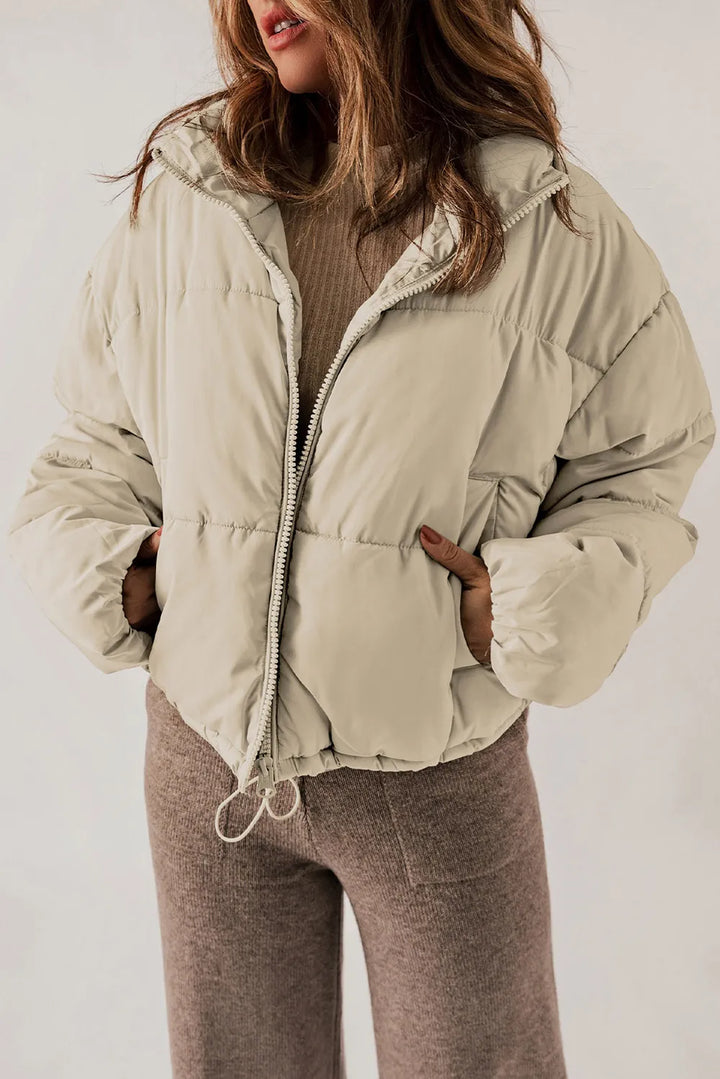 Vinterkappa för kvinnor med dragkedja och krage, långärmad, storlekar S till 2XL