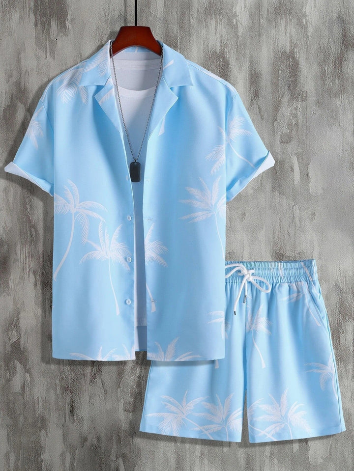Men's Tropical Print Summer Set, Lightweight Shirt and Shorts-The Yellow Prime