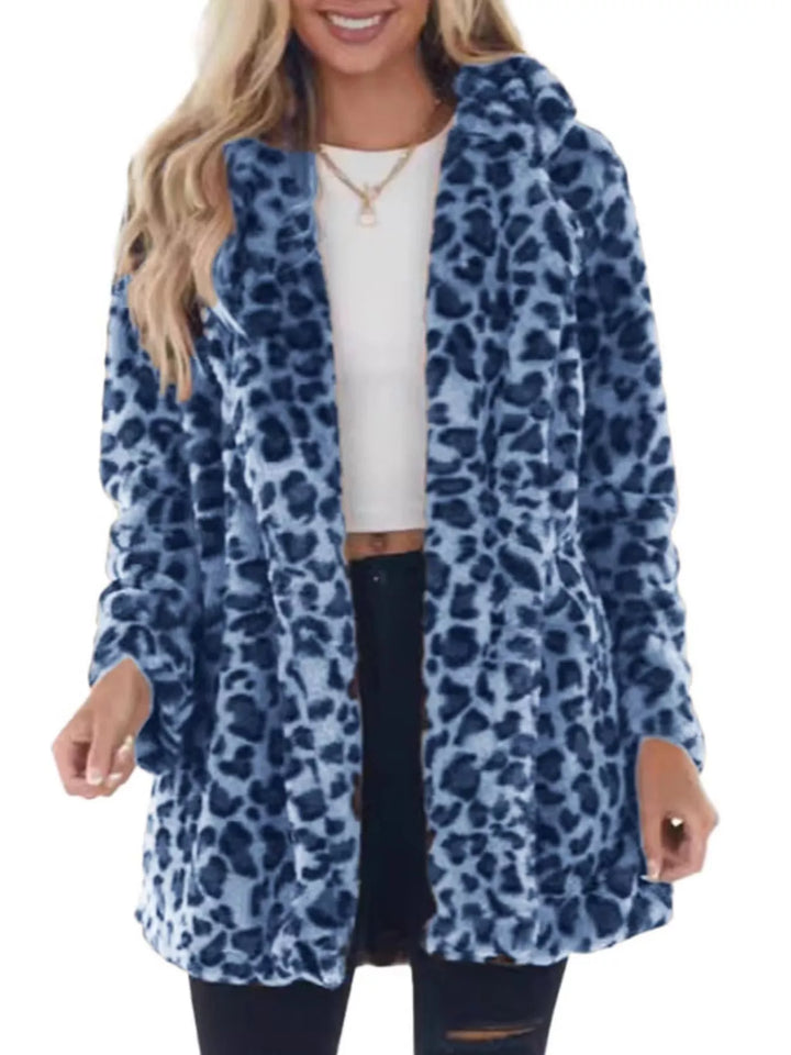Manteau en fausse fourrure à imprimé léopard pour femme, ouvert sur le devant, grande taille 5XL