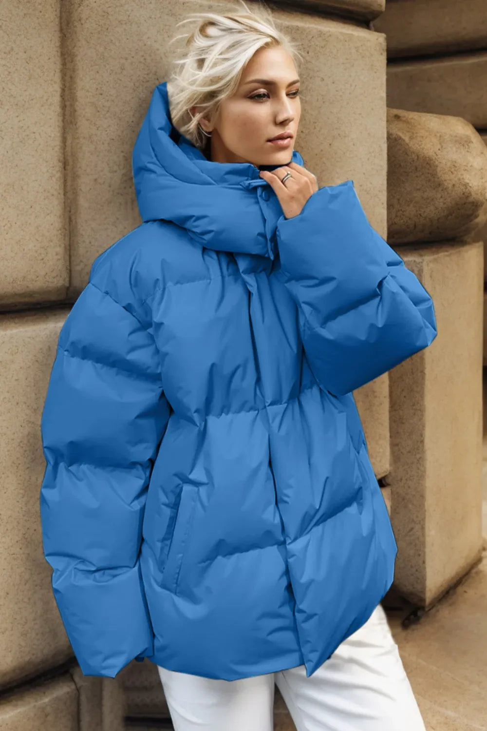 Women's Hooded Puffer Jacket with Pockets, Sizes S to L