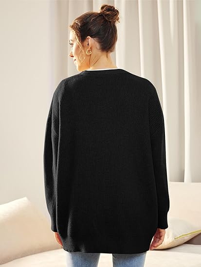 Women's Oversized V-Neck Cardigan with Button Closure