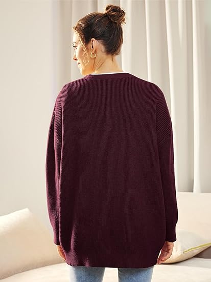 Women's Oversized V-Neck Cardigan with Button Closure