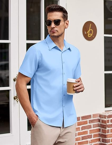 Men's Short Sleeve Casual Button-Up Shirt-The Yellow Prime