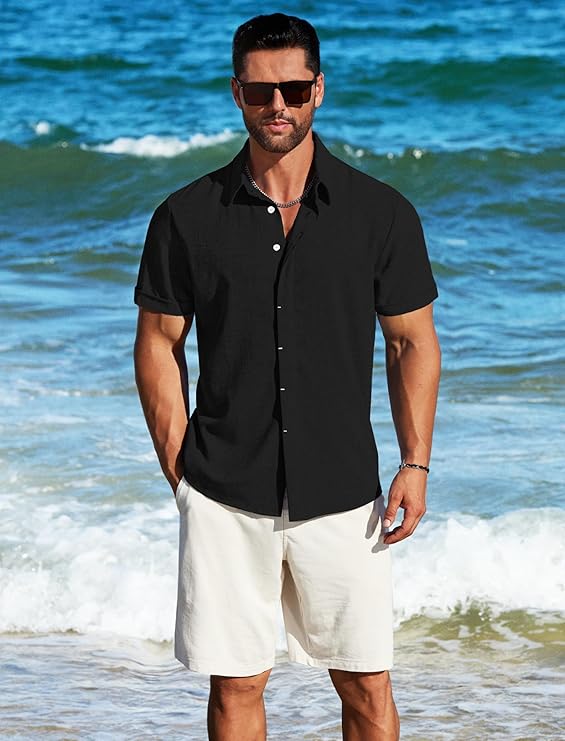 Men's Short Sleeve Casual Button-Up Shirt-The Yellow Prime