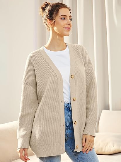 Women's Oversized V-Neck Cardigan with Button Closure