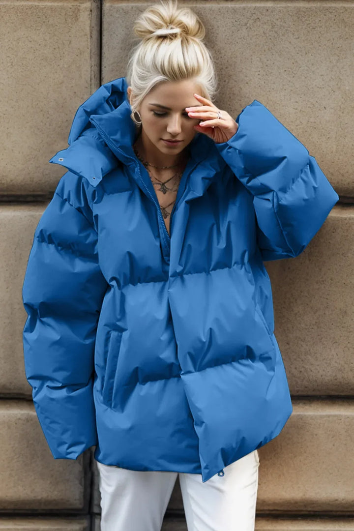 Women's Hooded Puffer Jacket with Pockets, Sizes S to L