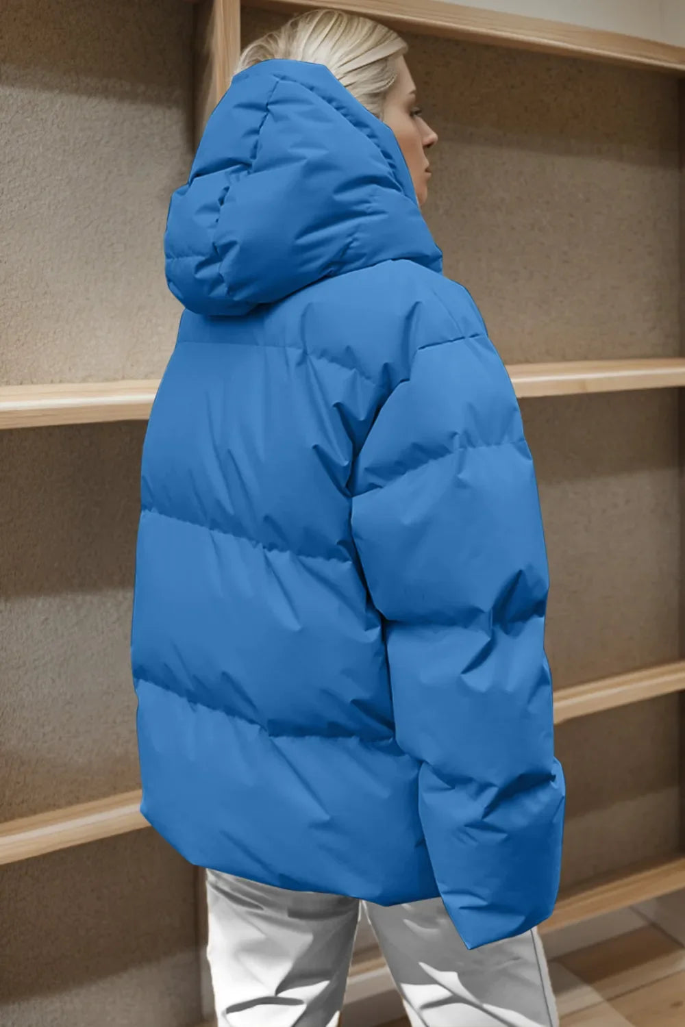 Women's Hooded Puffer Jacket with Pockets, Sizes S to L