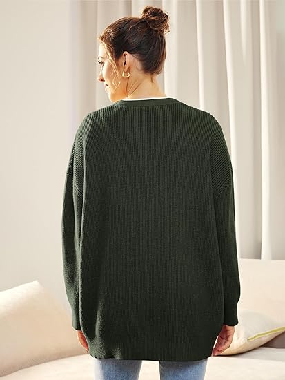 Women's Oversized V-Neck Cardigan with Button Closure