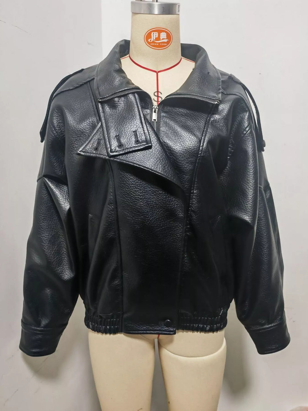 Casaco de motociclista em imitação de pele com bolsos, para senhora, tamanhos XS-L