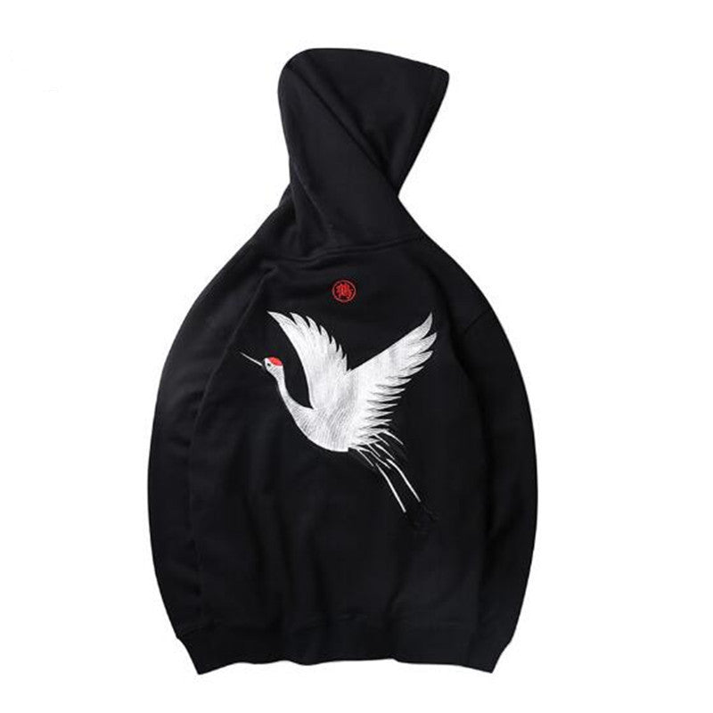 Men's Oversized Relaxed Hoodie with Embroidered Crane Design-The Yellow Prime