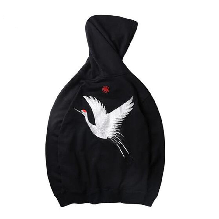 Men's Oversized Relaxed Hoodie with Embroidered Crane Design-The Yellow Prime