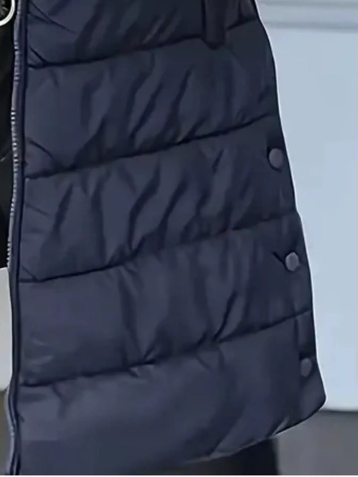 Gilet imbottito lungo con cappuccio da donna, con cerniera, taglie dalla S alla XXL