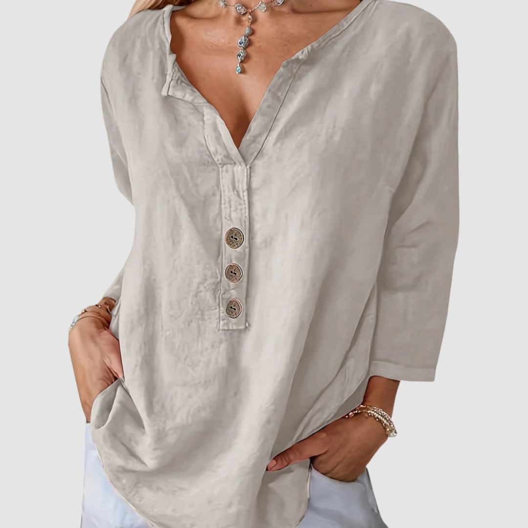 Melisa | Women's Casual Cotton and Linen Blouse-The Yellow Prime