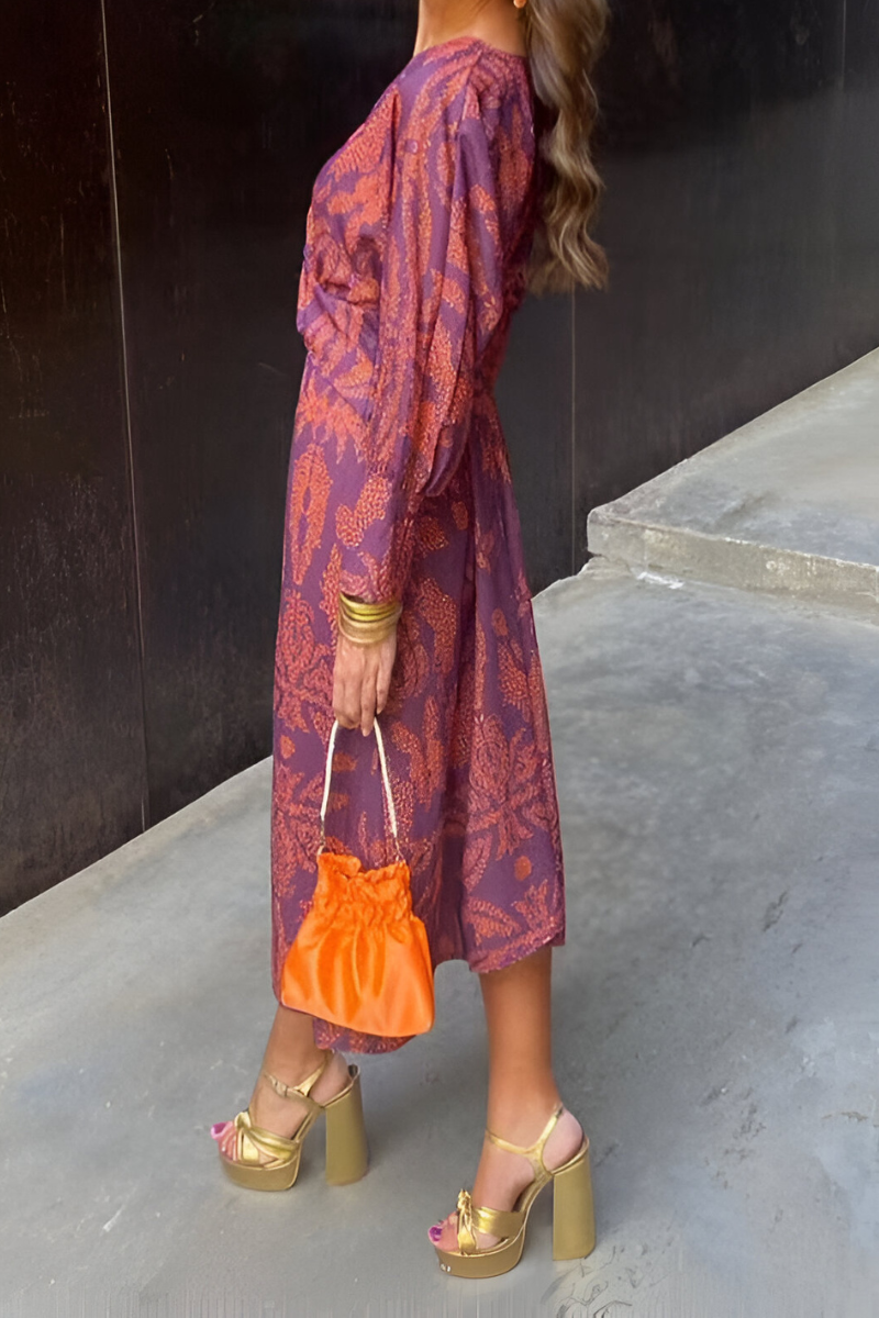 Sophia | Women's Elegant Midi Dress with Twist Detail and Floral Pattern-The Yellow Prime
