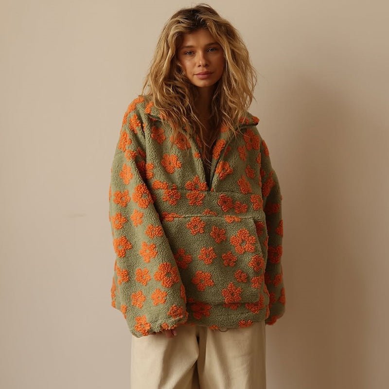 Women's Cozy Oversized Floral Teddy Fleece Sweater