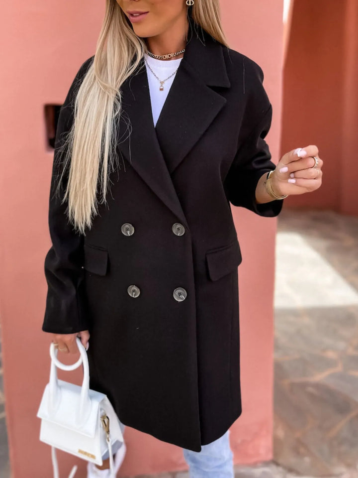 Cappotto invernale lungo da donna a doppiopetto con tasche, taglie S-3XL