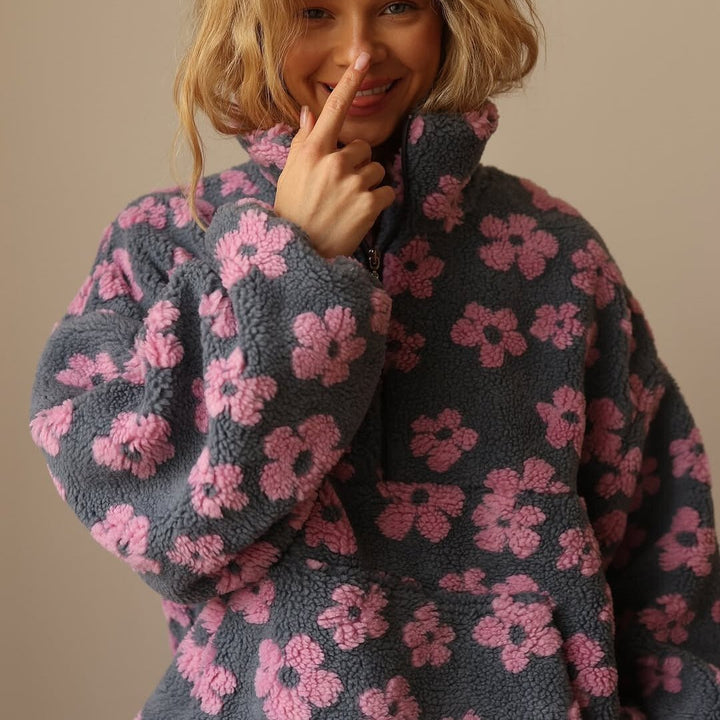 Women's Cozy Oversized Floral Teddy Fleece Sweater