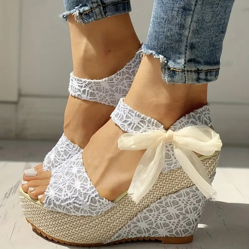 Helena | Women's Stylish Wedge Sandals with Elegant Bow Design-The Yellow Prime