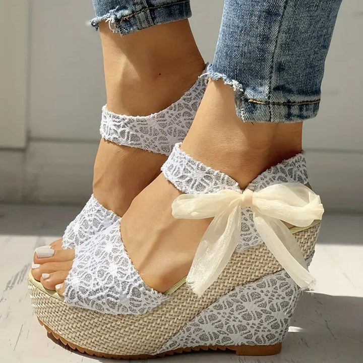 Helena | Women's Stylish Wedge Sandals with Elegant Bow Design-The Yellow Prime