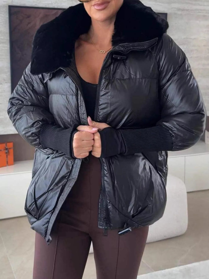 Chaqueta acolchada para mujer con cuello de piel sintética, tallas S a 2XL