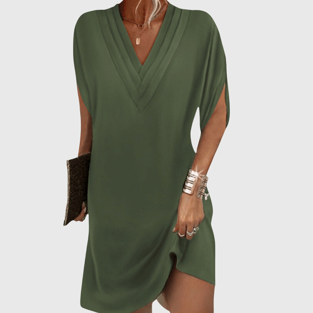 Angelica | Women's V-Neck Loose Mini Dress - Casual Summer Style-The Yellow Prime