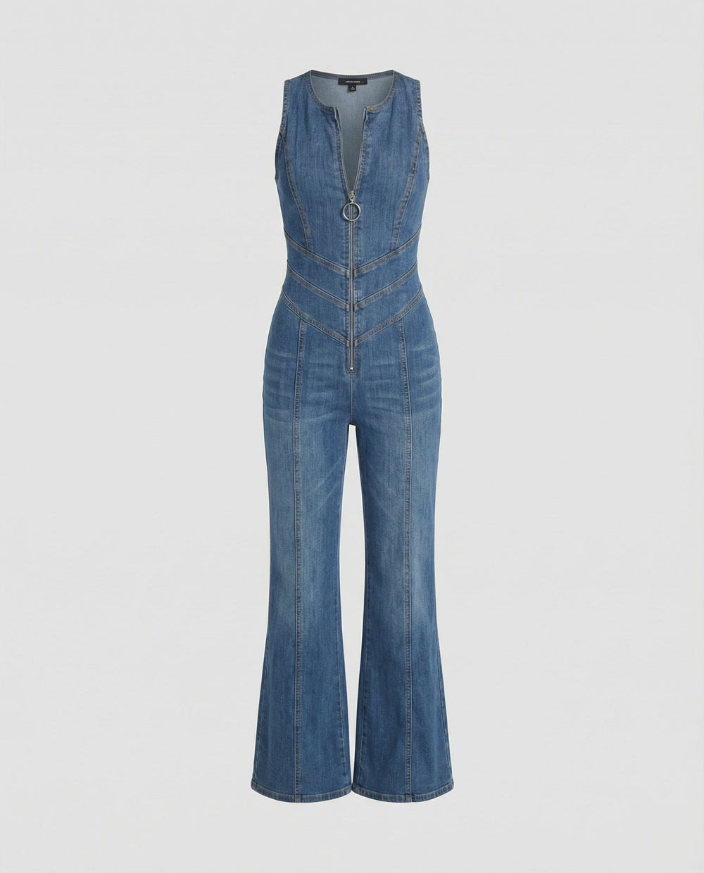 Women's Denim Overall Jumpsuit with Heart-Shaped Neckline and Back Cutout-The Yellow Prime