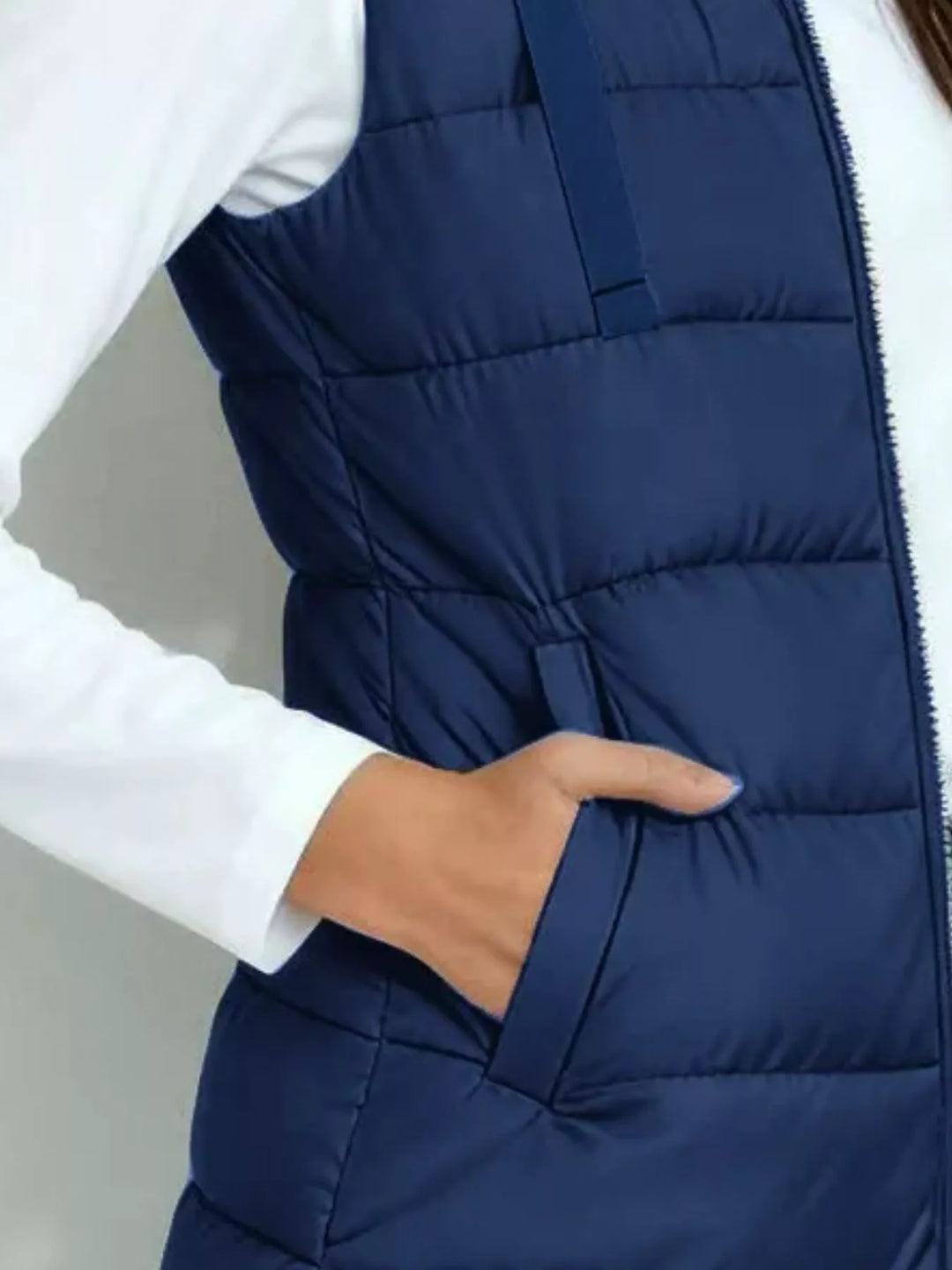 Gilet imbottito lungo con cappuccio da donna, con cerniera, taglie dalla S alla XXL