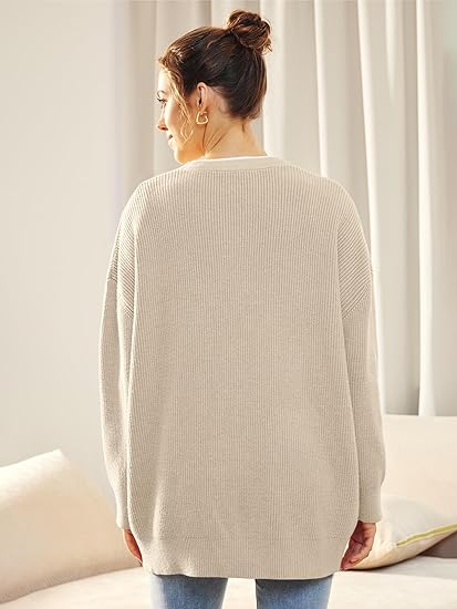 Women's Oversized V-Neck Cardigan with Button Closure