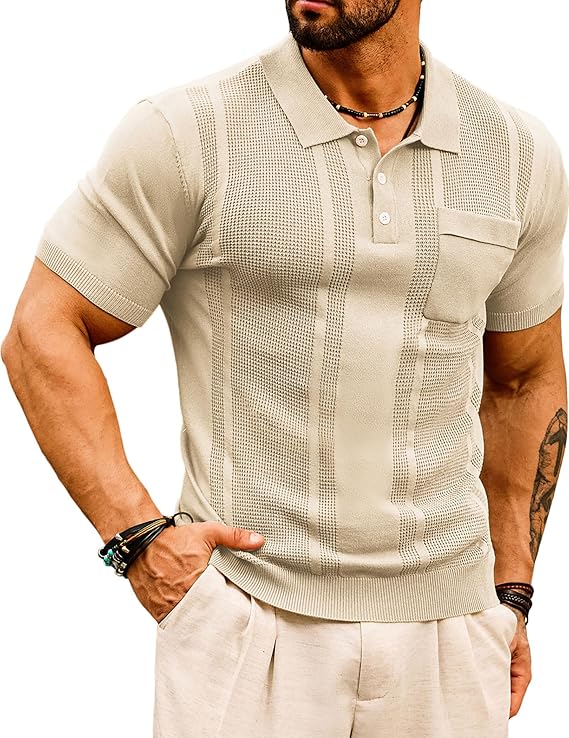 Men's Classic Knit Polo Shirt with Button-Up Design-The Yellow Prime