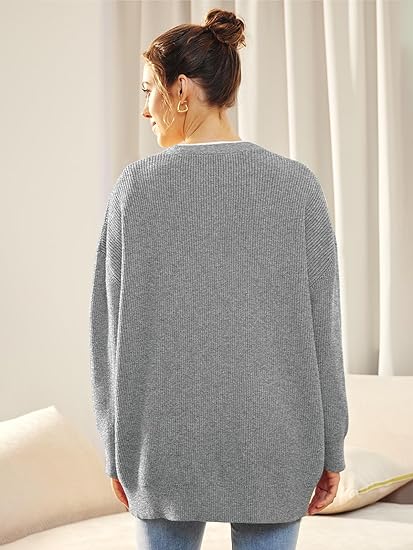 Women's Oversized V-Neck Cardigan with Button Closure