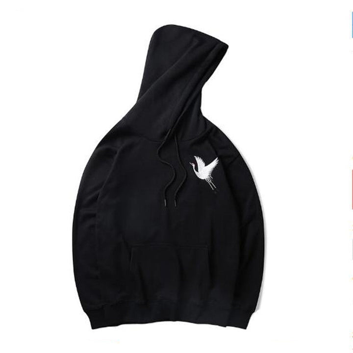Men's Oversized Relaxed Hoodie with Embroidered Crane Design-The Yellow Prime