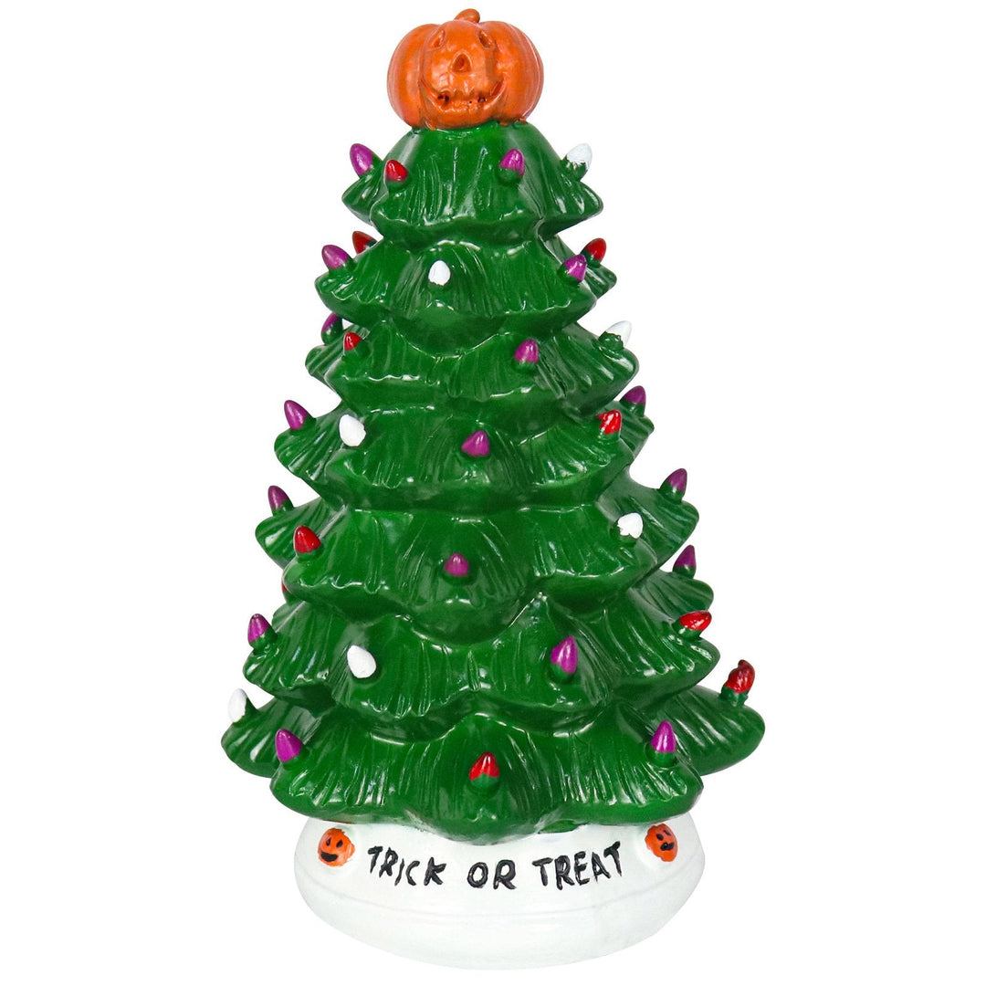 Halloweens keramiske LED-juledekorasjonstre med lilla og oransje perler