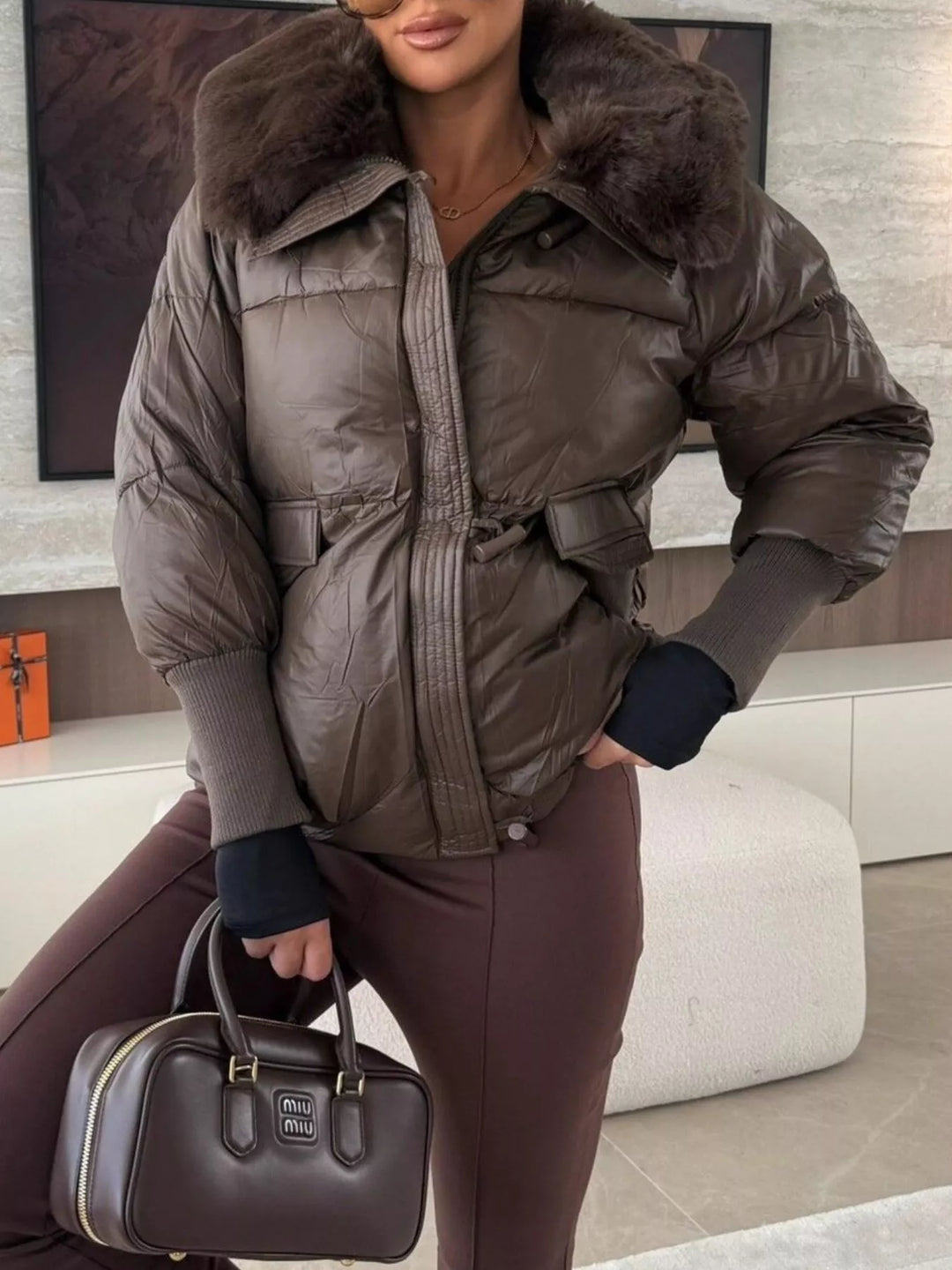 Chaqueta acolchada para mujer con cuello de piel sintética, tallas S a 2XL