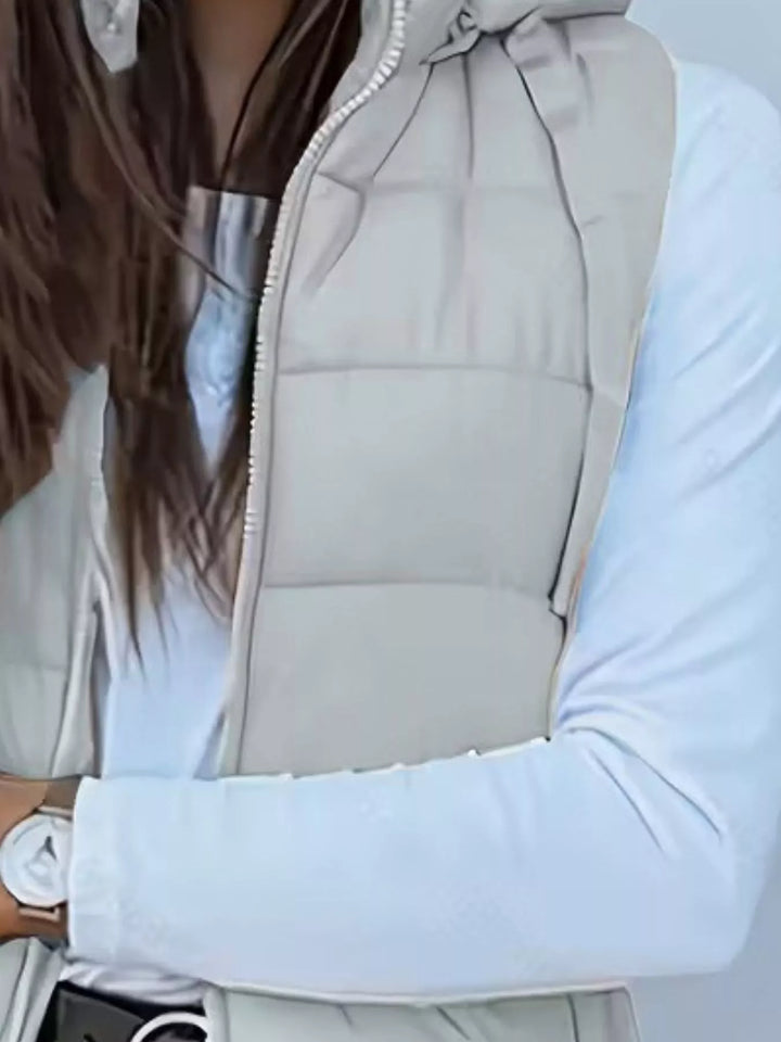 Gilet imbottito lungo con cappuccio da donna, con cerniera, taglie dalla S alla XXL
