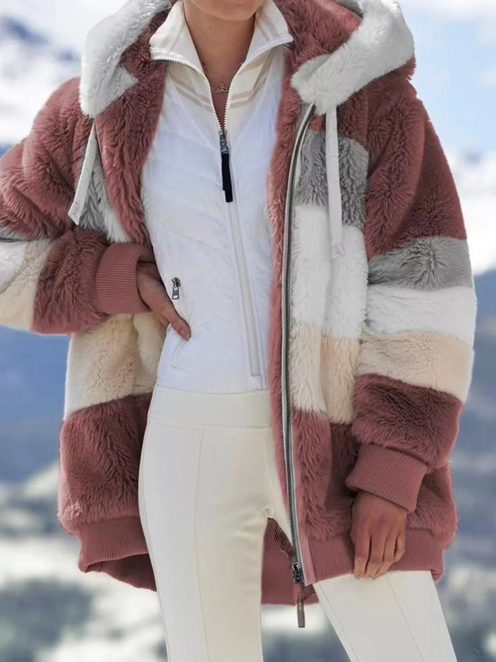 Giacca da donna taglie forti con cappuccio e cerniera, in sherpa, taglie fino a 5XL