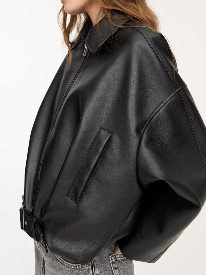 Chaqueta elegante de piel sintética con cremallera para mujer, forrada, tallas XS-XL