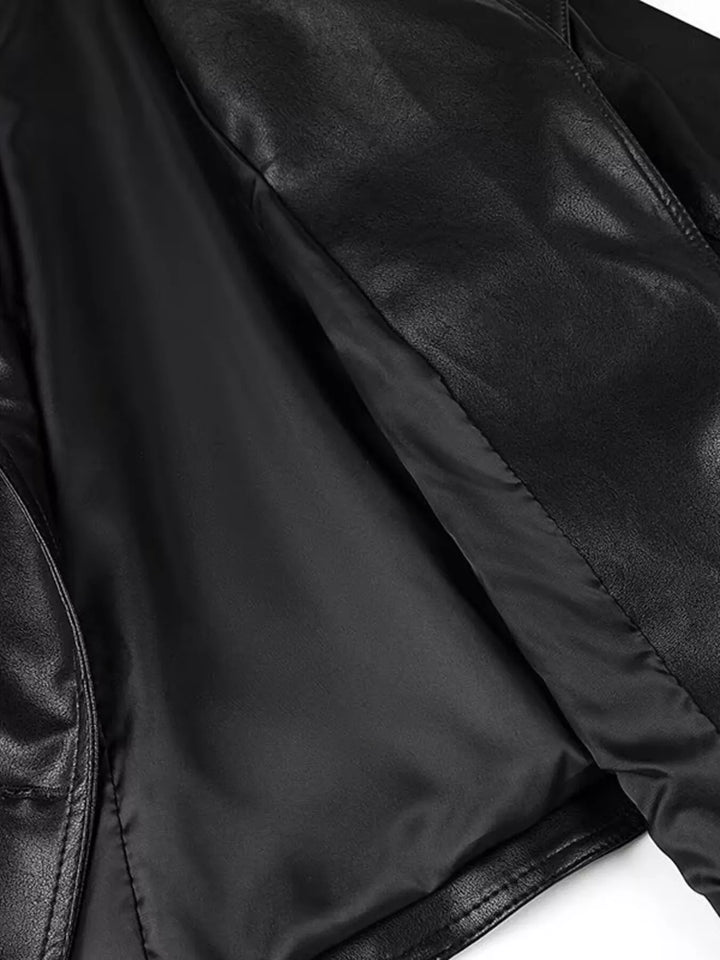 Women's Faux Leather Belted Coat with Shawl Collar, Mid-Thigh Length