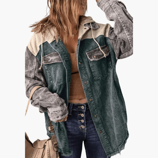 Women's Vintage Button-Up Cardigan with Corduroy Texture