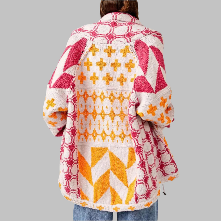 Casaco de malha oversized para mulher, com gola com botões e mangas compridas