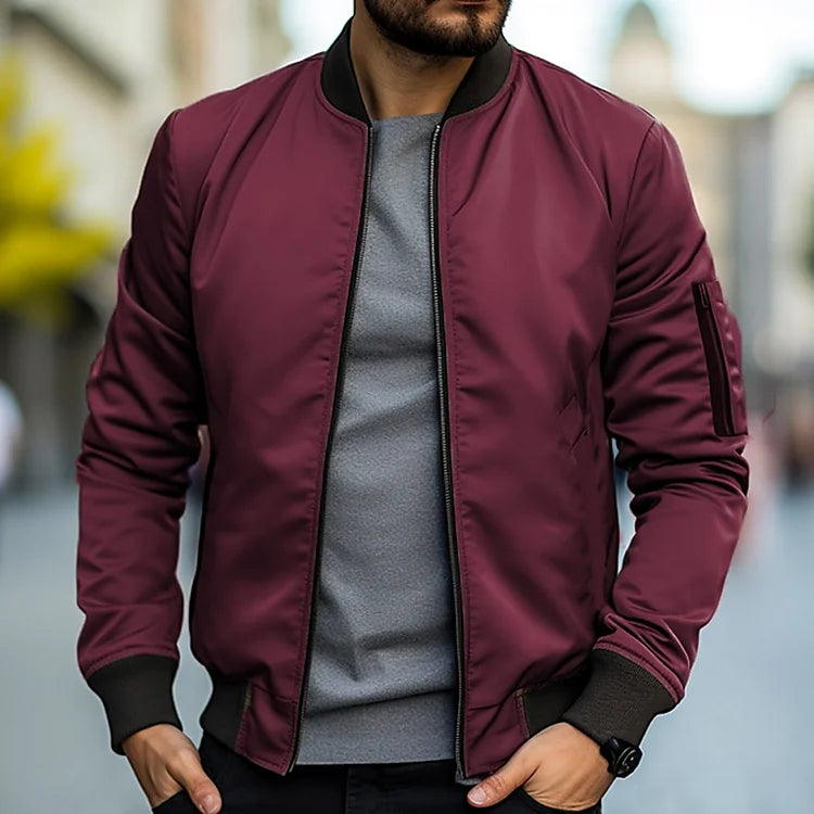 Men's Zip Up Jacket with Ribbed Cuffs for Stylish Comfort