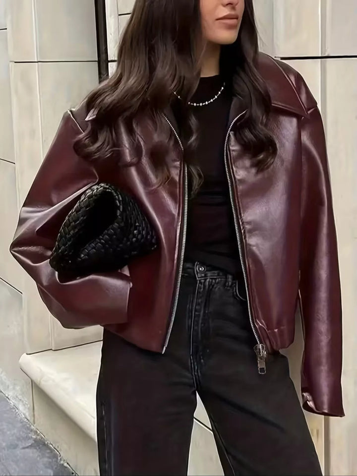Dámská oversized motorkářská bunda z umělé kůže se zapínáním na zip, velikosti S-XXL