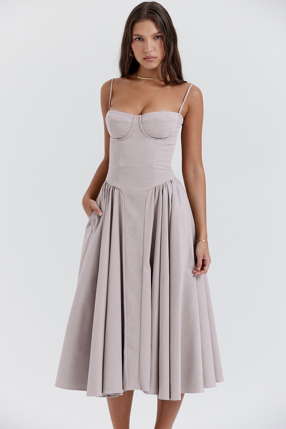 Women's Elegant Corset Midi Dress-The Yellow Prime