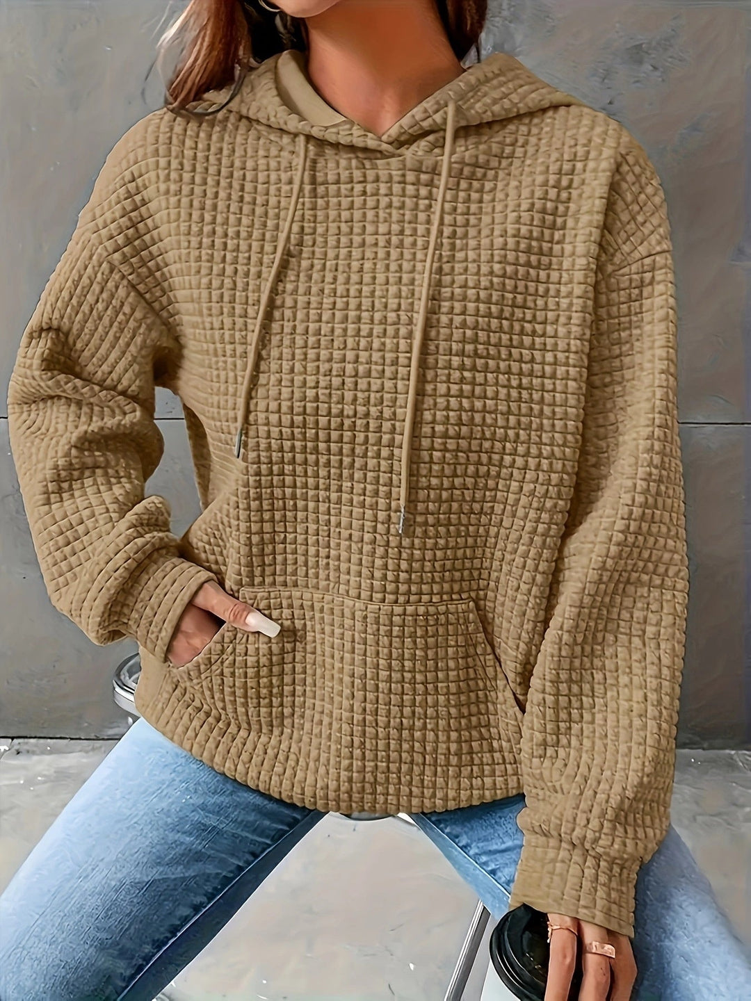 Women's Soft Cozy Waffle Knit Hoodie Sweater for Layering-The Yellow Prime