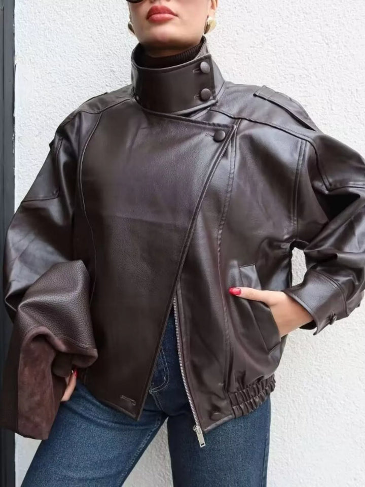 Casaco de motociclista em imitação de pele com bolsos, para senhora, tamanhos XS-L