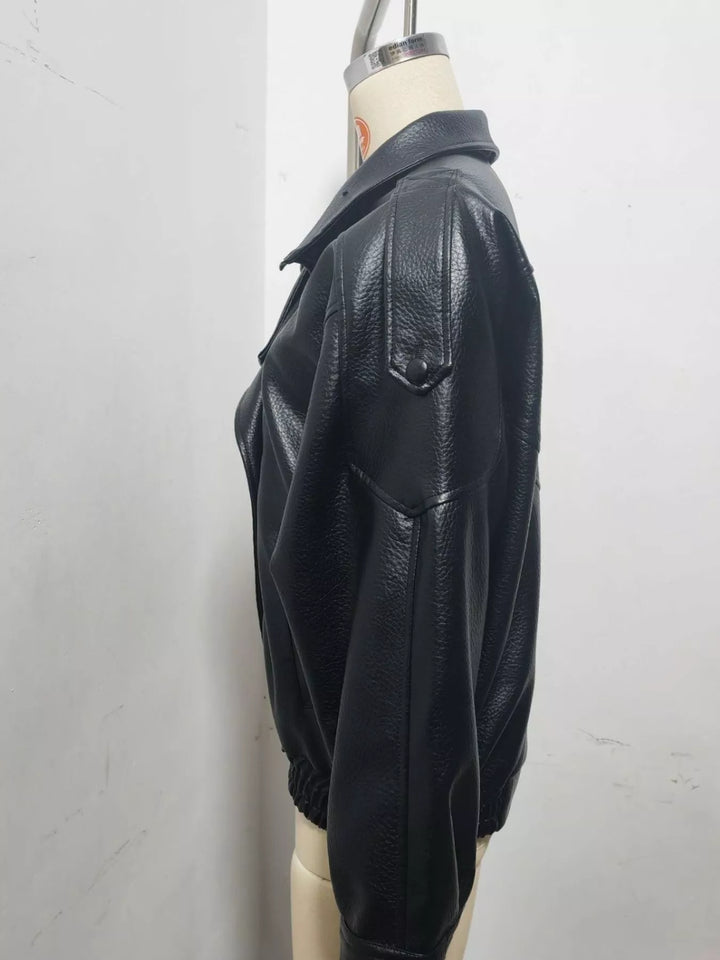 Casaco de motociclista em imitação de pele com bolsos, para senhora, tamanhos XS-L